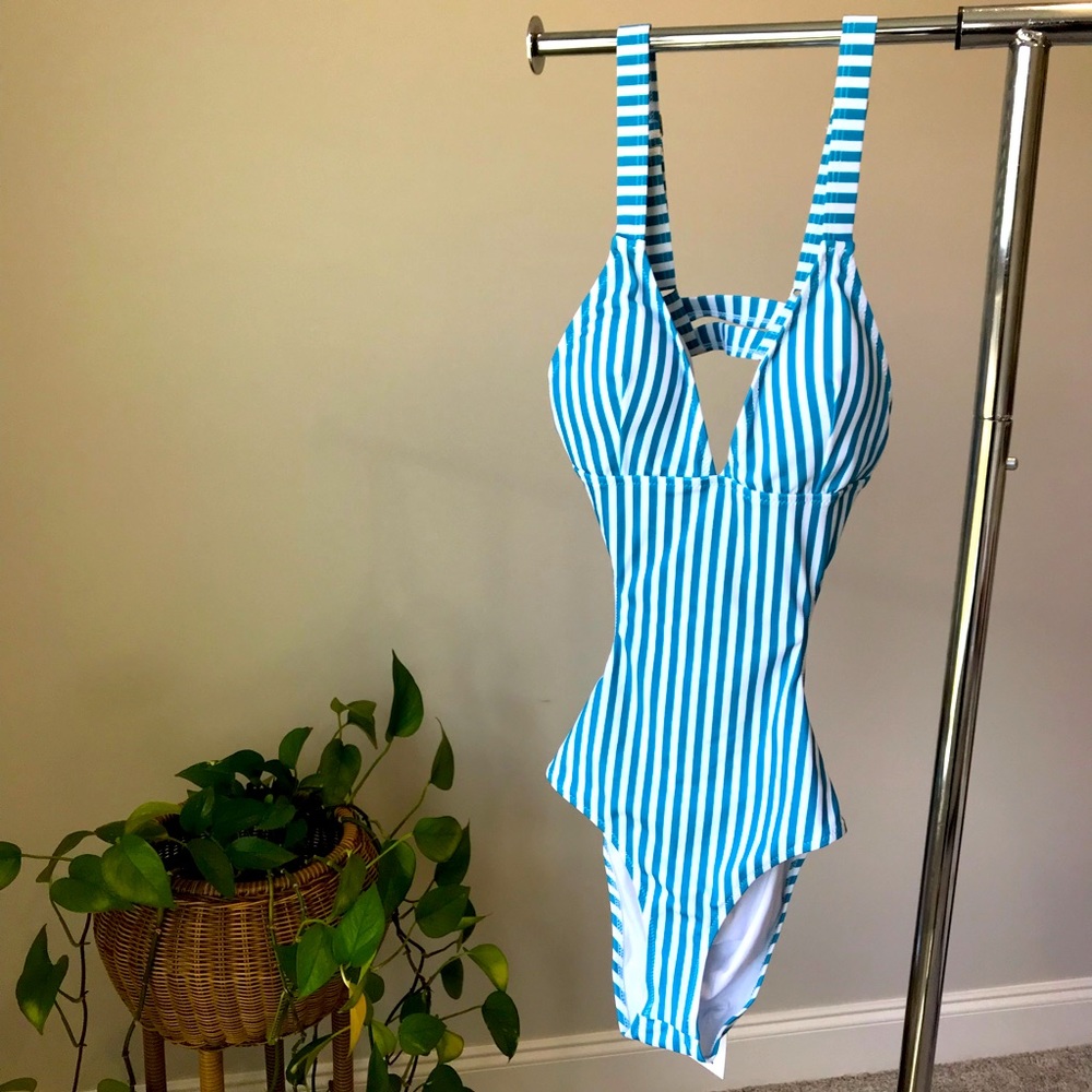 NWT CUPSHE Teal Stripe Monokini